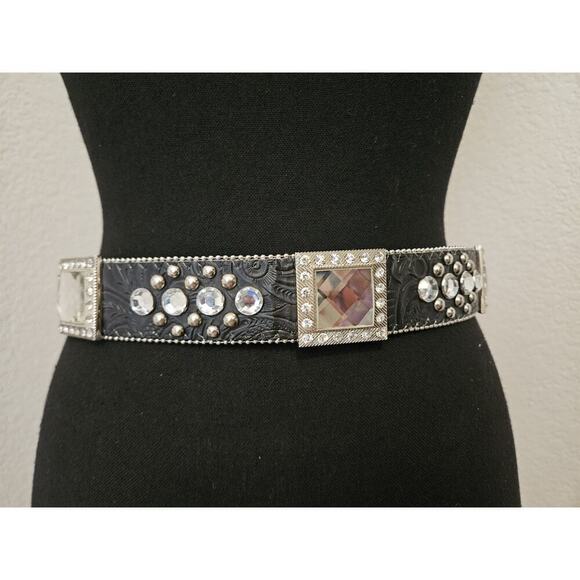 New! BHW Western Cowgirl Leather Belt Crystal Rhinestones Black Size XS 25-29 main image 7